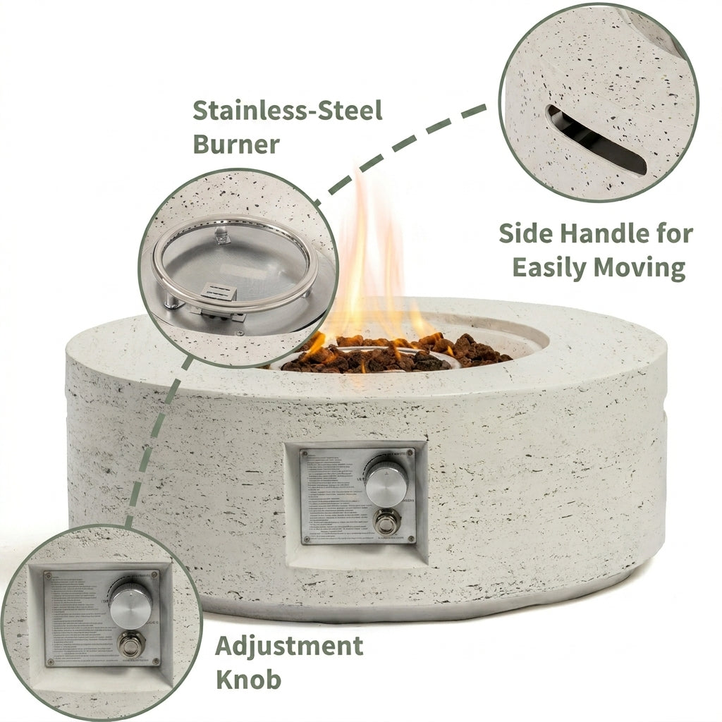 The Orbit Core - 28" Round Propane Fire Pit Table (Concrete Finish)