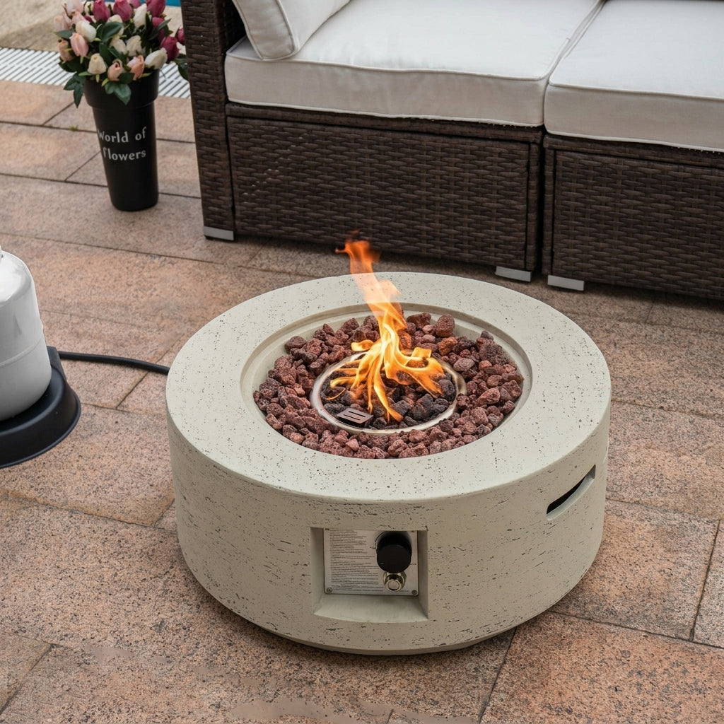The Orbit Core - 28" Round Propane Fire Pit Table with Concrete Finish (40,000 BTU)