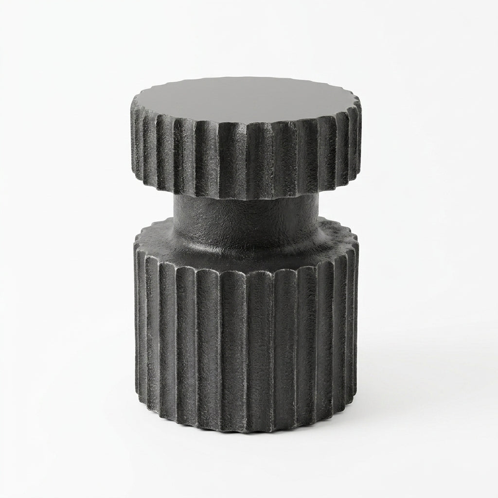 The Eclipse Cylinder Ribbed Accent Table - Black Composite End Table