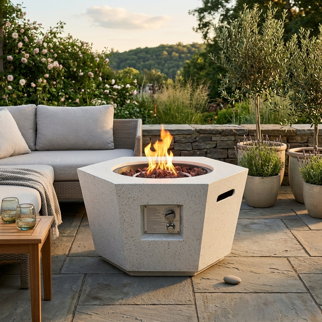 The Orbit Nexus - 24" Hexagonal Terrazzo Fire Pit Table