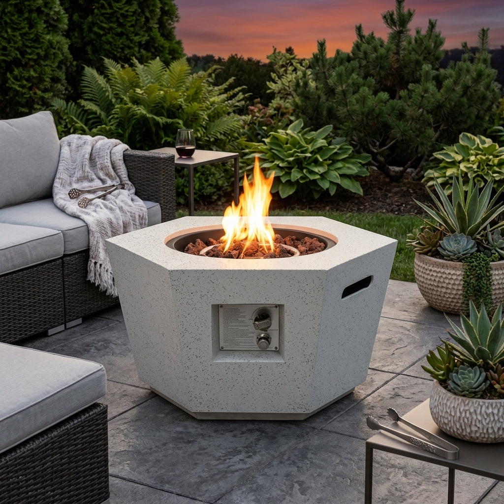 The Orbit Nexus - 24" Hexagonal Terrazzo Fire Pit Table