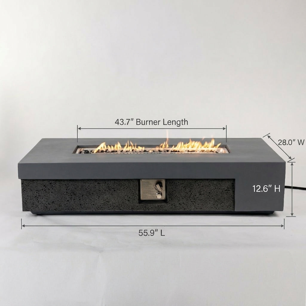 The Horizon Grand Low-Profile Rectangular Fire Pit - 50,000 BTU, Black Concrete