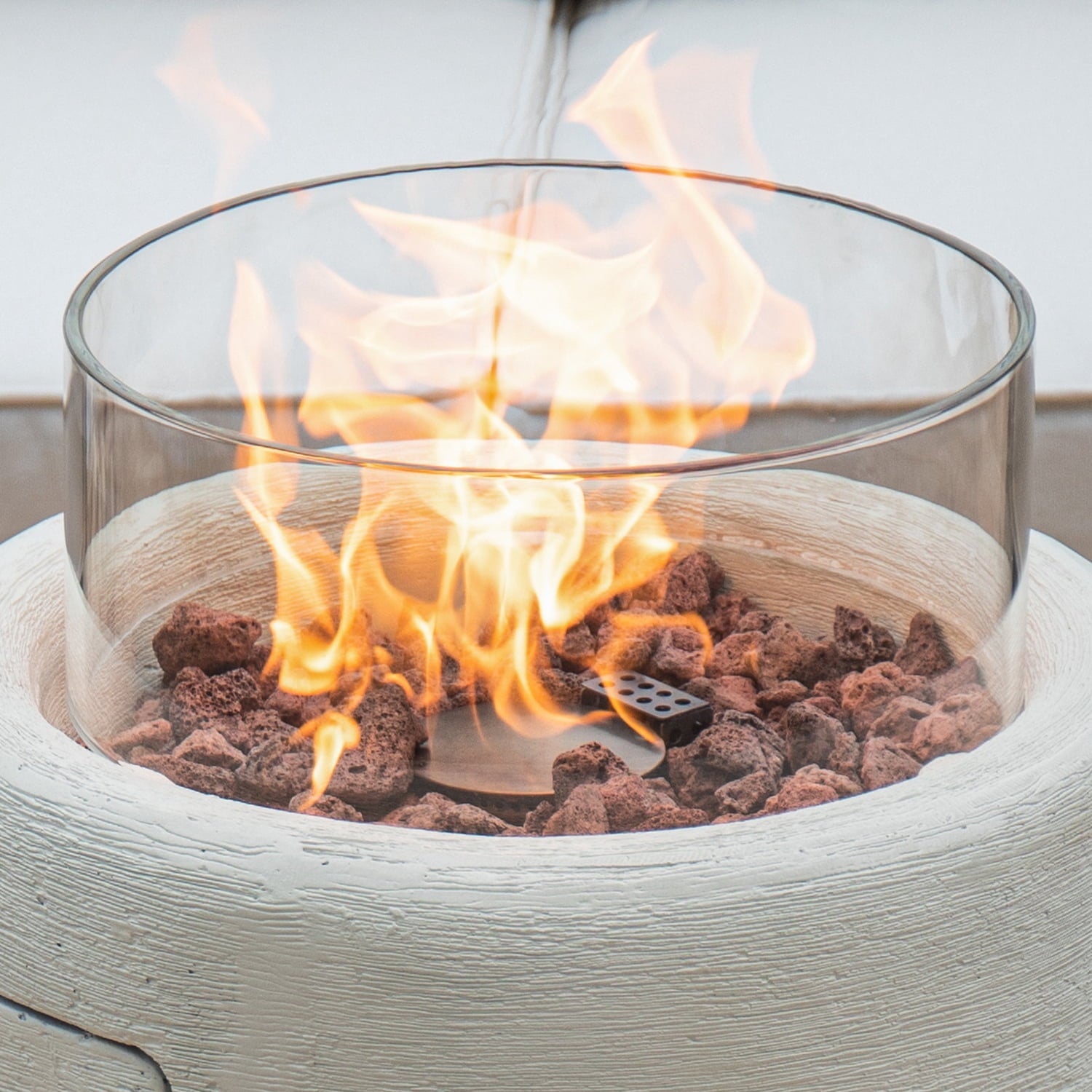 COSIEST 40,000BTU 16-inch Round Outdoor Propane Fire Pit Table w Glass Wind Guard(Cream)