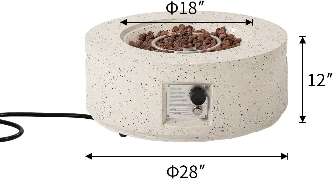 COSIEST Outdoor 28-inch Round Propane Fire Pit Table, 40,000 BTU Concrete Fire Pit (Tank Outside)
