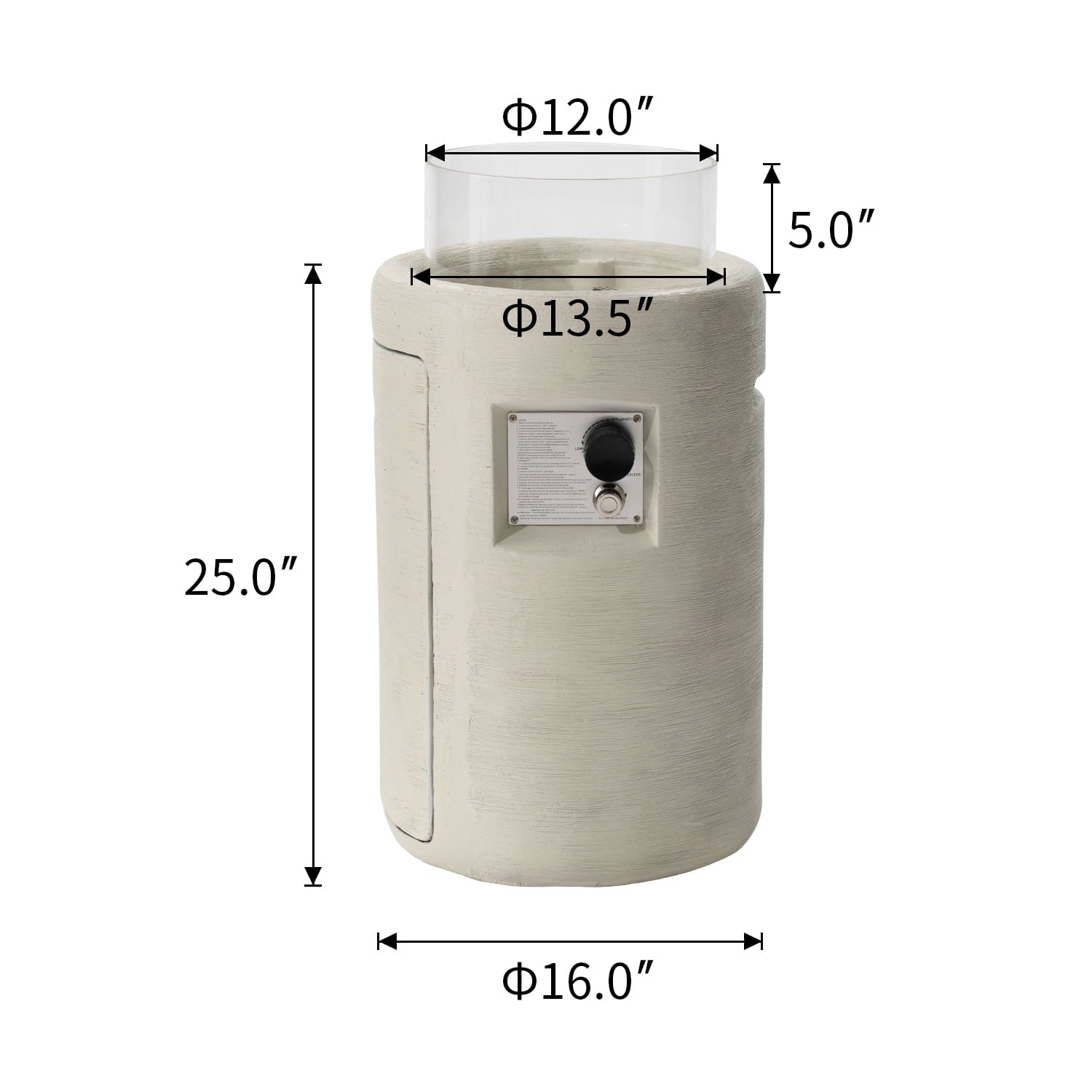 COSIEST 40,000BTU 16-inch Round Outdoor Propane Fire Pit Table w Glass Wind Guard(Cream)