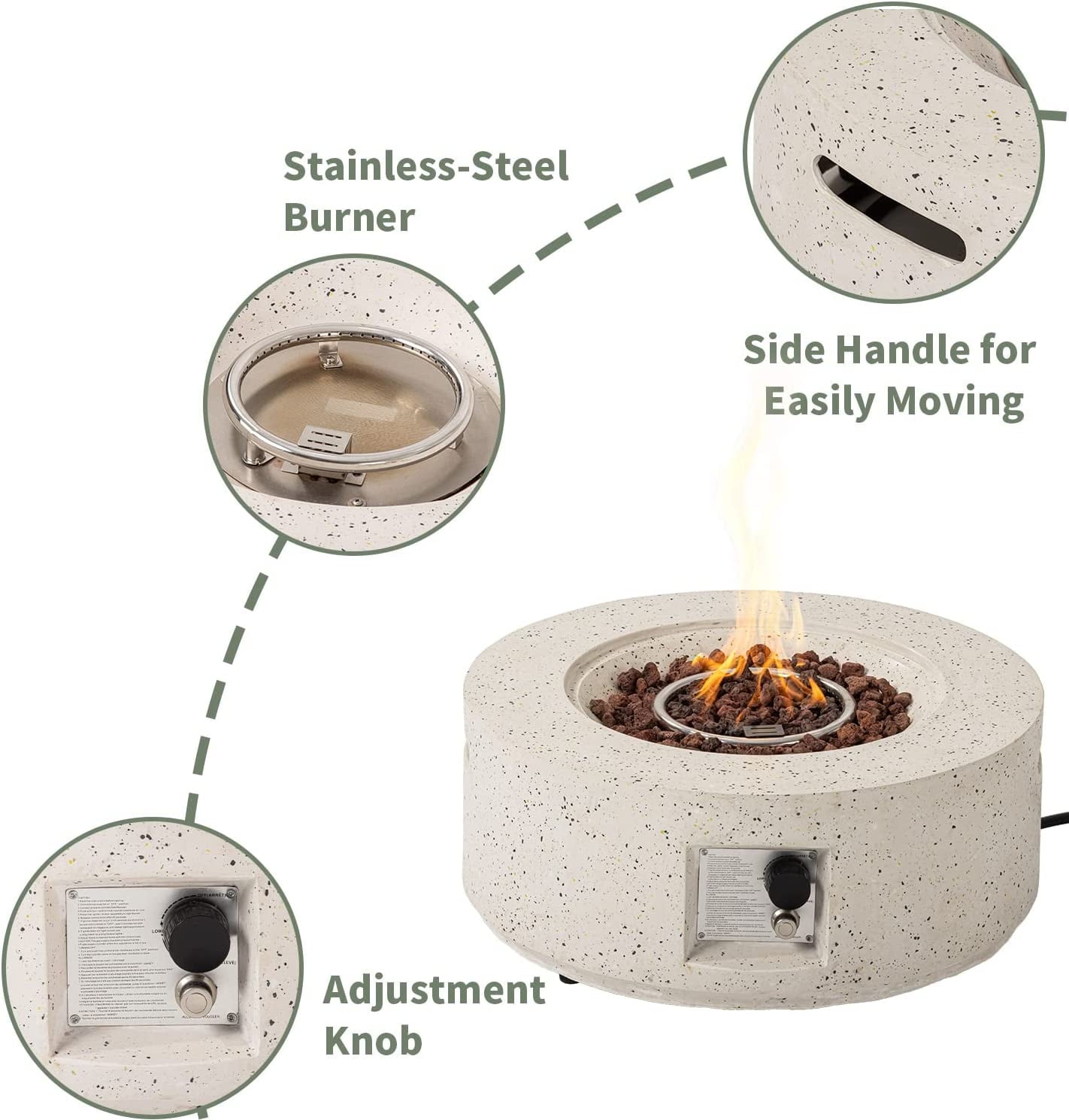 COSIEST Outdoor 28-inch Round Propane Fire Pit Table, 40,000 BTU Concrete Fire Pit (Tank Outside)