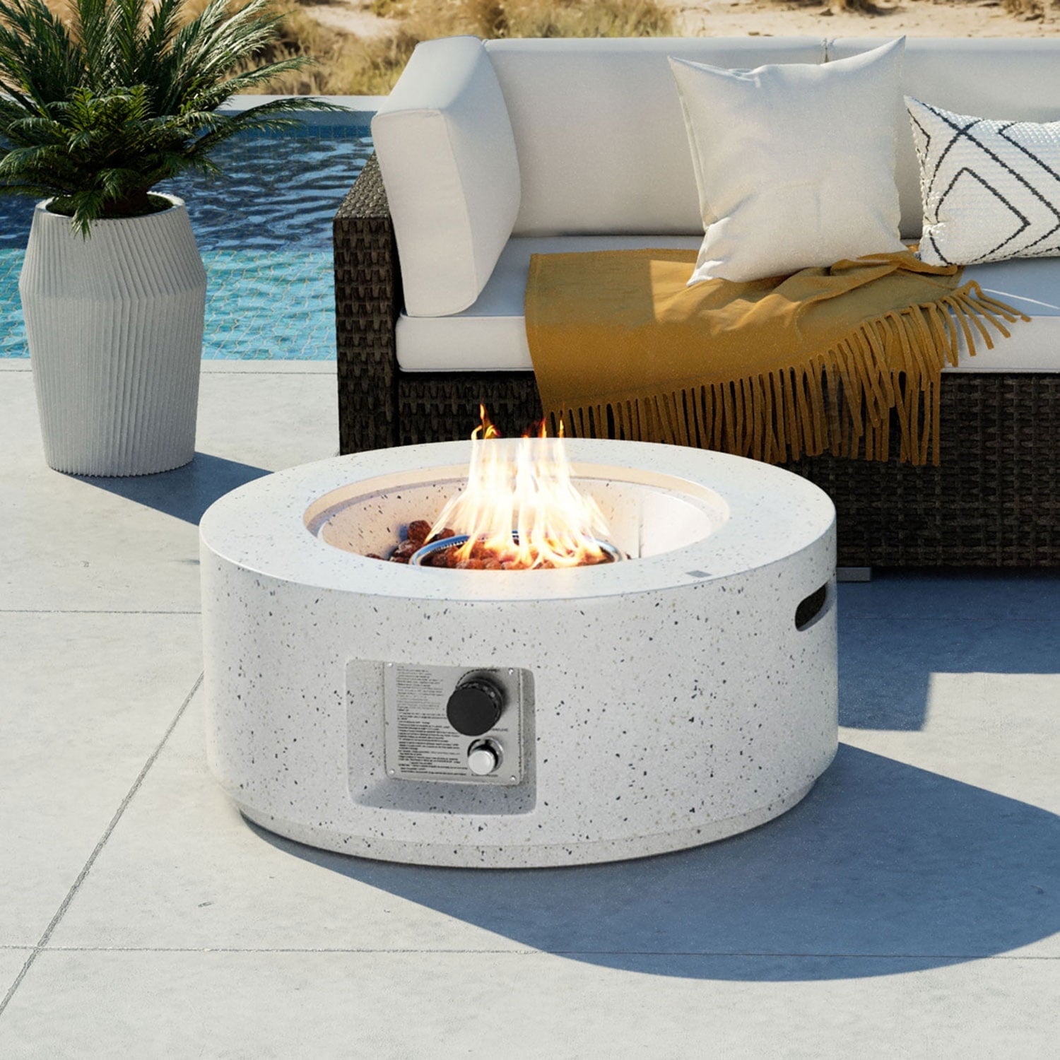 COSIEST Outdoor 28-inch Round Propane Fire Pit Table, 40,000 BTU Concrete Fire Pit (Tank Outside)