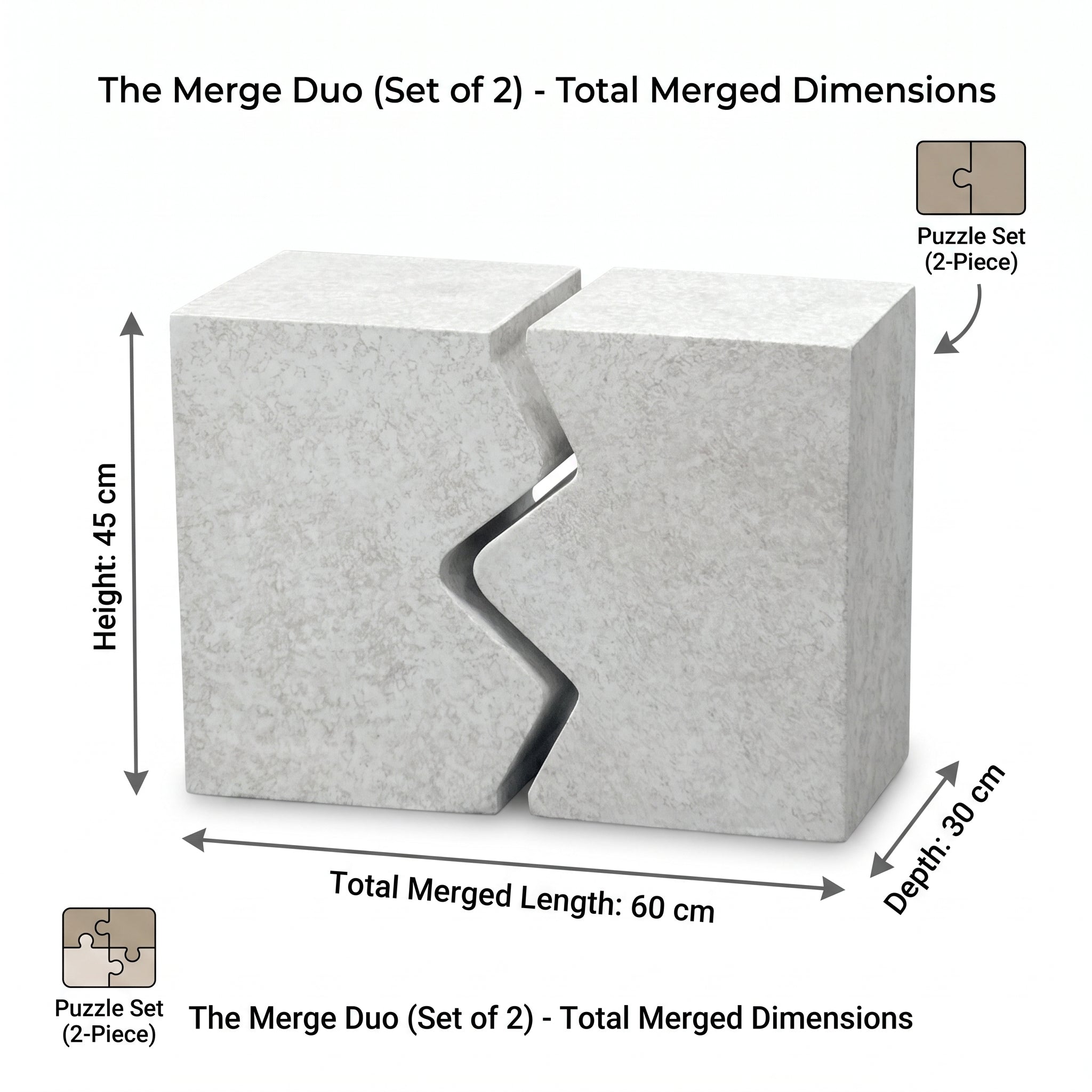 The Merge Duo - 2-Piece Interlocking Side Table Set (Stone Gray)