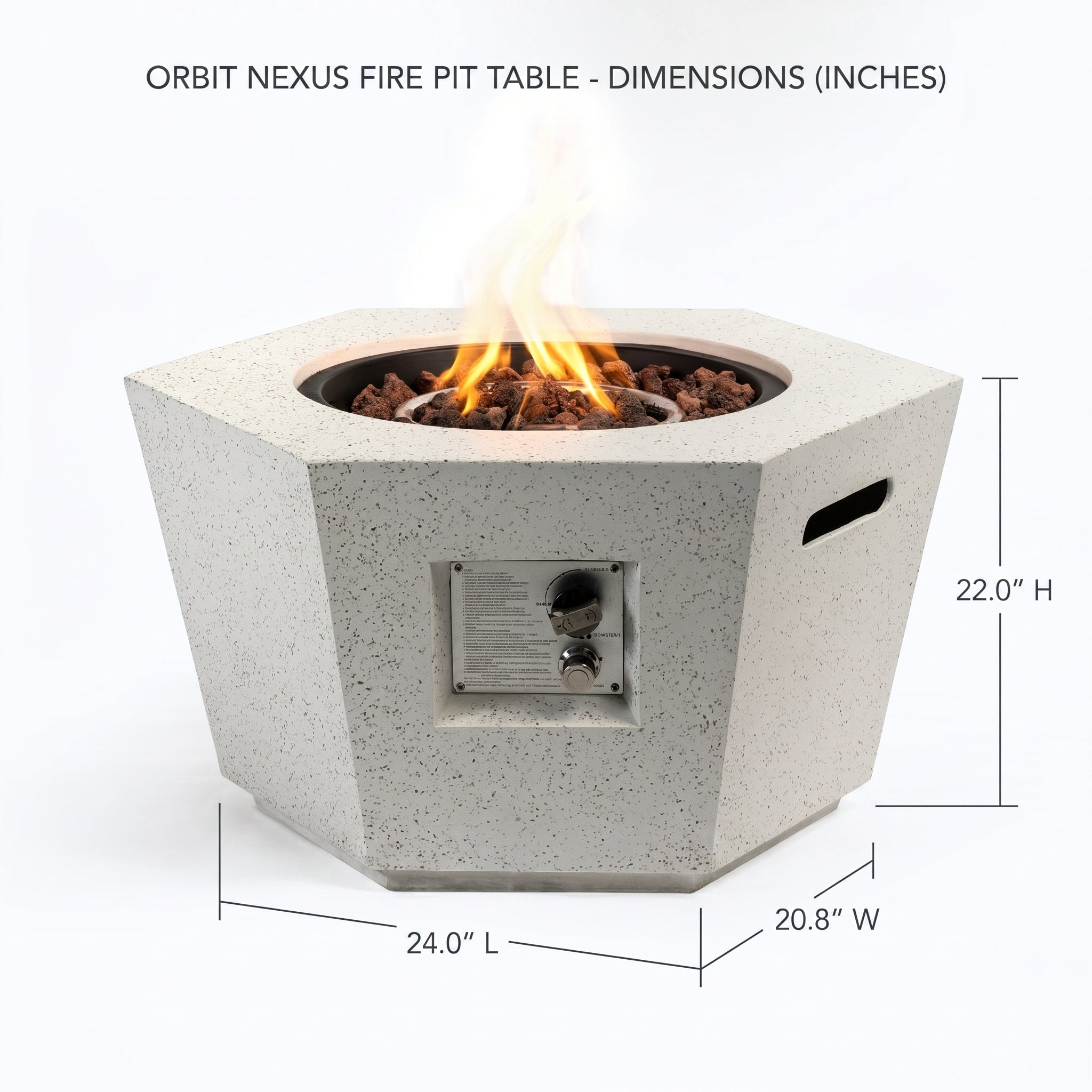 The Orbit Nexus - 24" Hexagonal Propane Fire Pit Table (50,000 BTU)