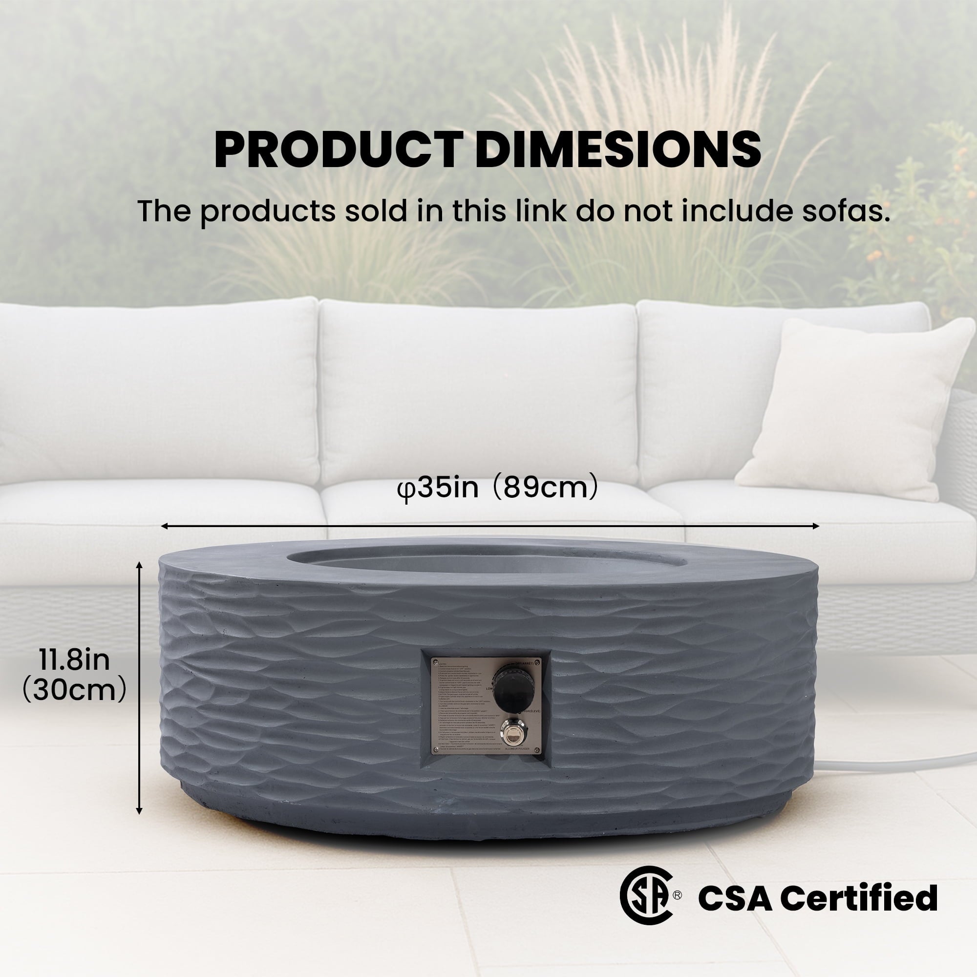 COSIEST 35" Round Propane Fire Pit Table,Water Ripple Design 50,000 BTU Outdoor Fire Pit