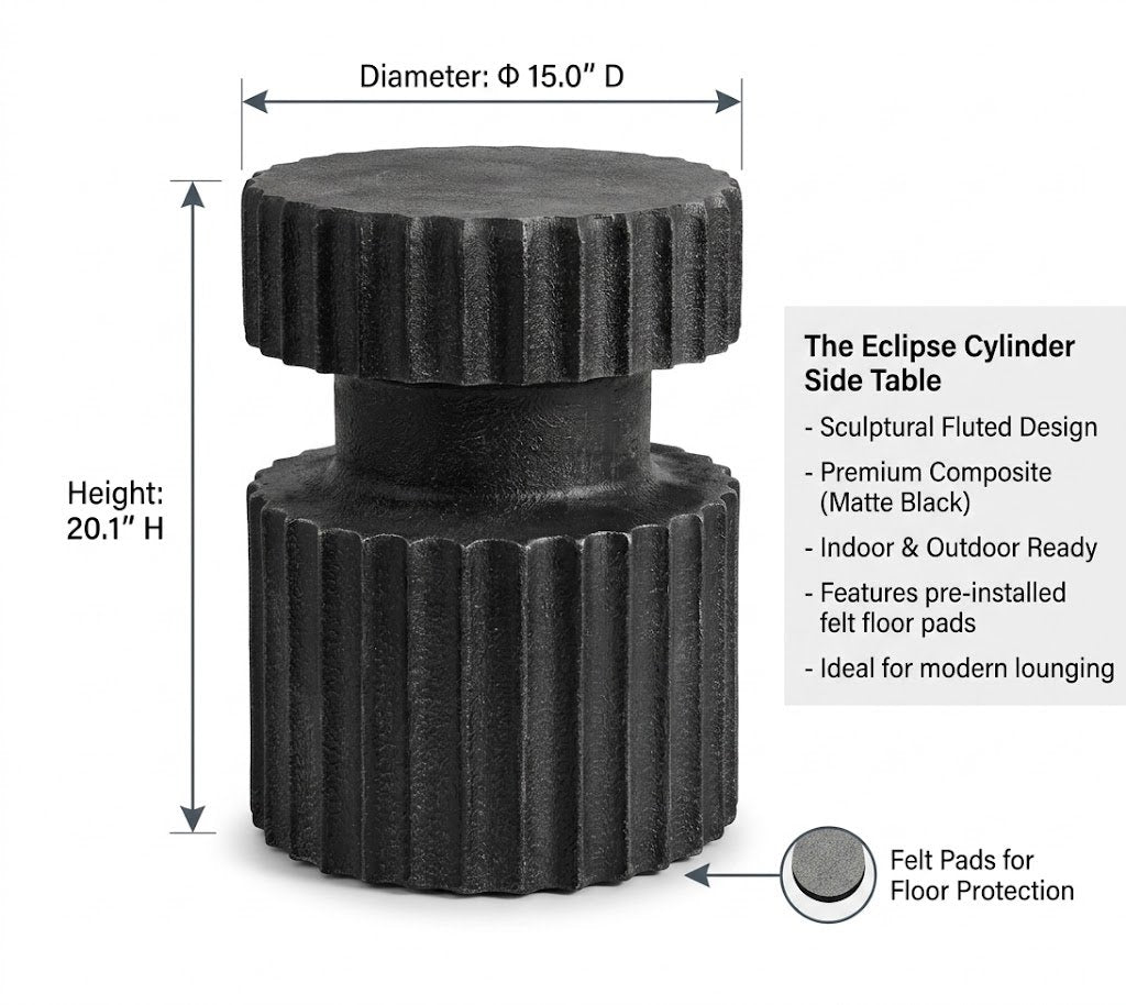The Eclipse Cylinder Ribbed Accent Table - Black Composite End Table