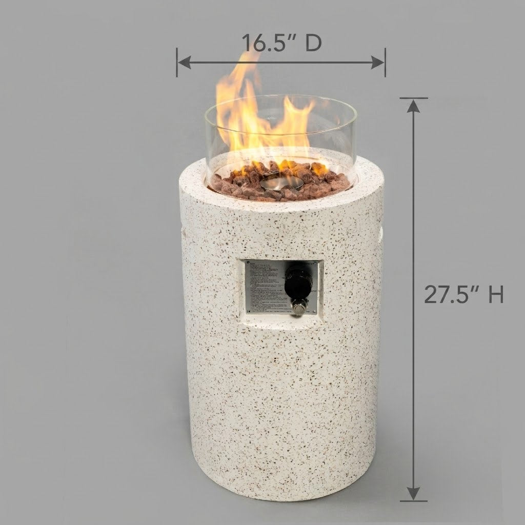 The Twilight Column - 16" Modern Round Propane Fire Pit, 40,000 BTU (Cream)