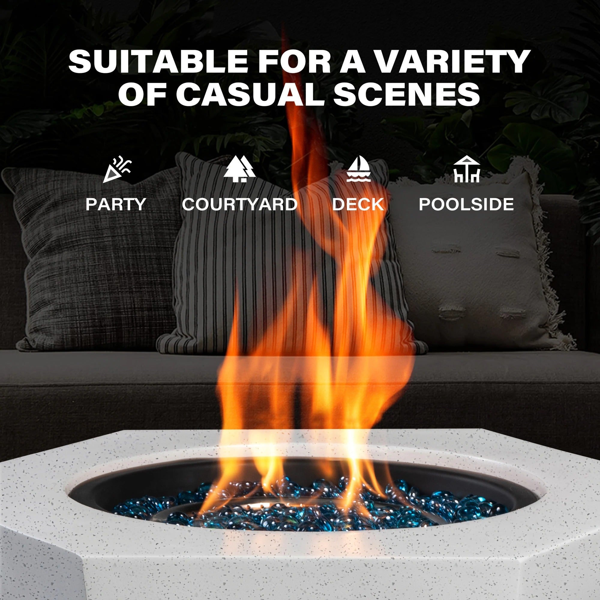 Patio Watcher 28 Inches Hexagonal 40000-BTU Hexagonal Concrete Propane Fire Pit Table