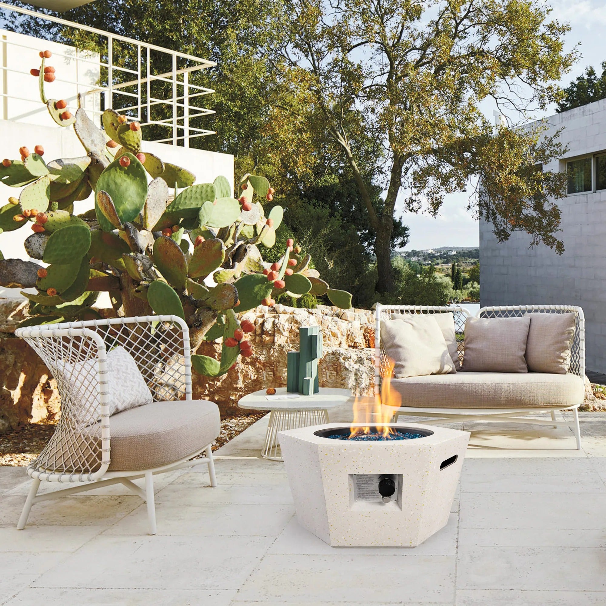 Patio Watcher 28 Inches Hexagonal 40000-BTU Hexagonal Concrete Propane Fire Pit Table