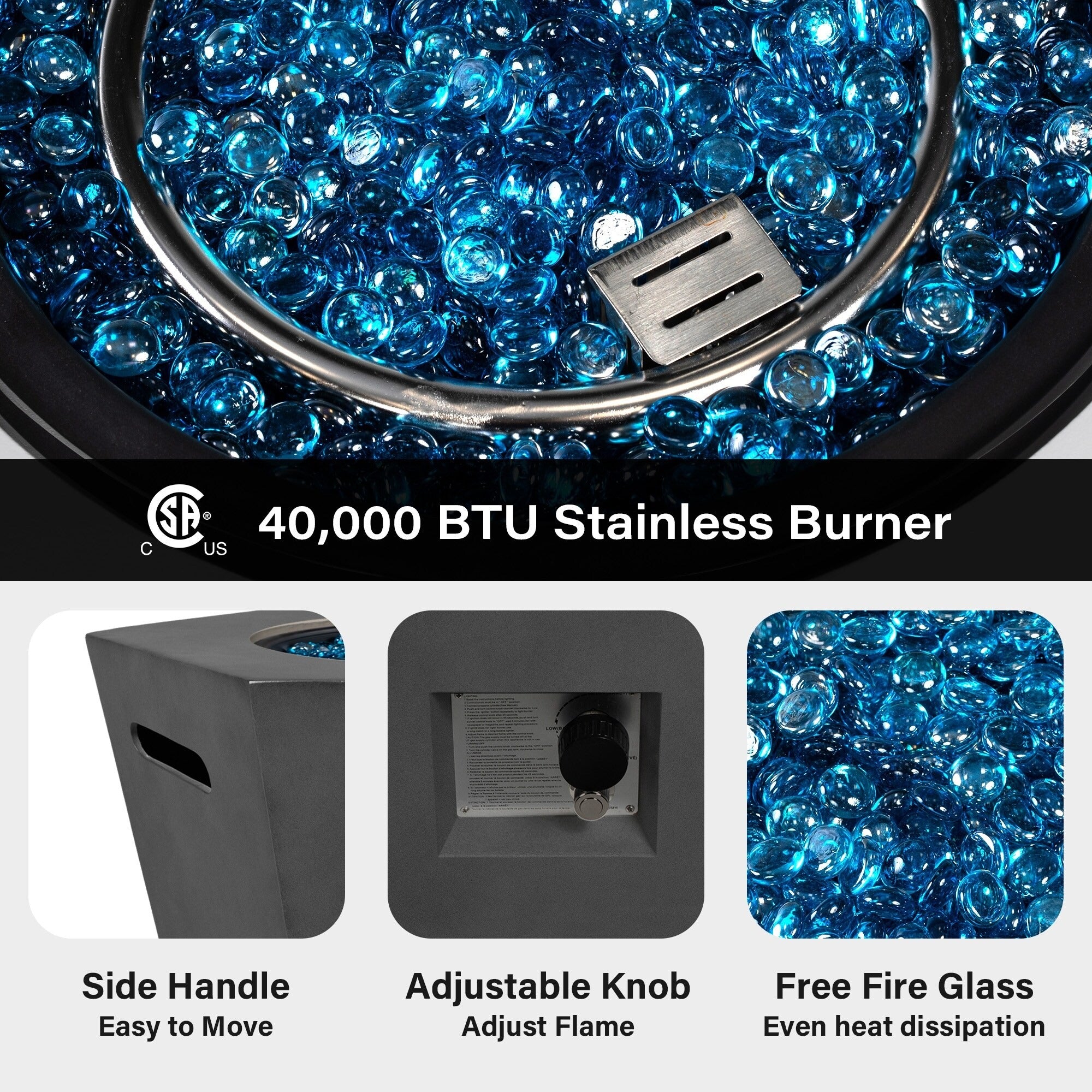 Patio Watcher 28 Inches Hexagonal 40000-BTU Hexagonal Concrete Propane Fire Pit Table