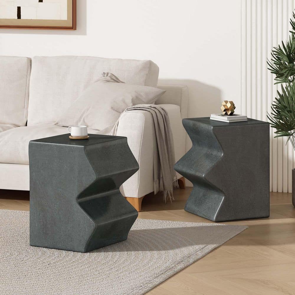 Stone Gray Outdoor Side Table Patio Side Table Accent Table Nesting End Table Decorative Garden Stool for Indoor Outdoor