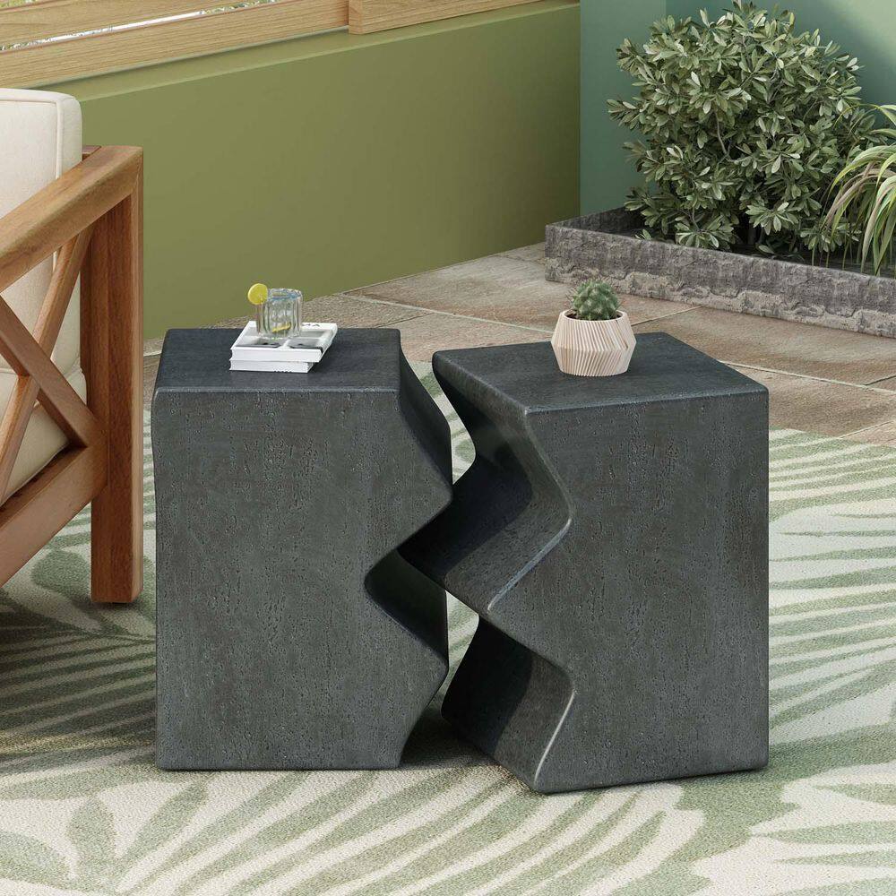Stone Gray Outdoor Side Table Patio Side Table Accent Table Nesting End Table Decorative Garden Stool for Indoor Outdoor