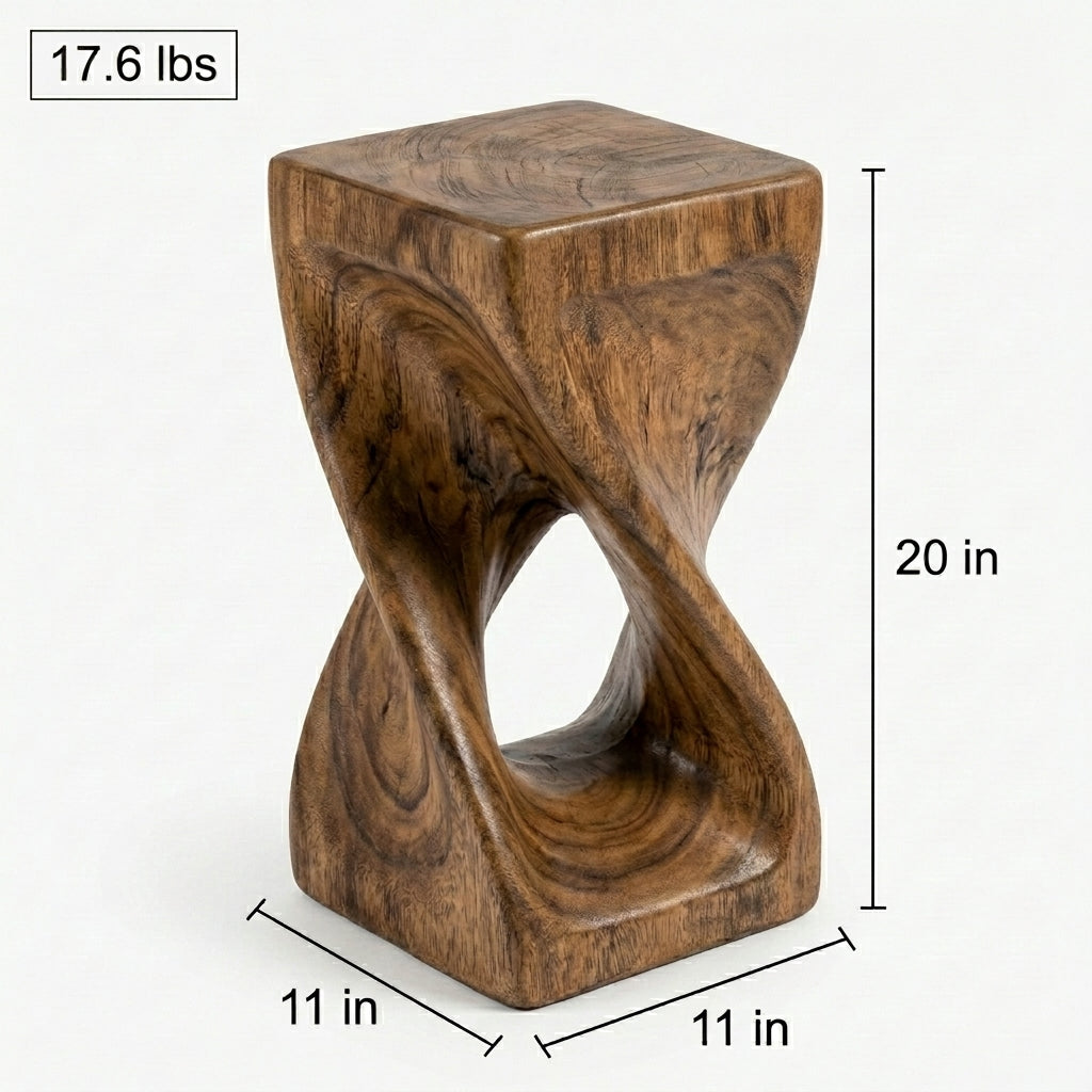 The Infinity Twist Geometric Side Table - Faux Wood & Stone Finish